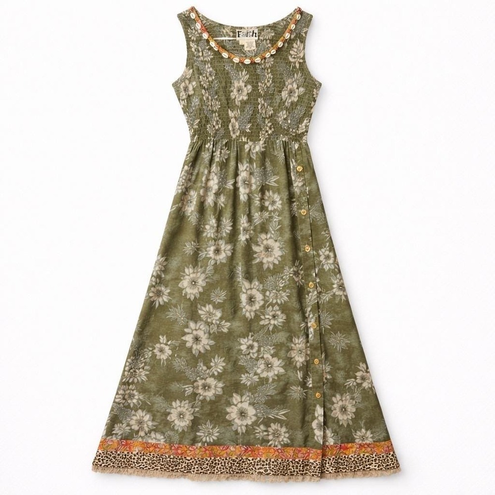 Faith Celia Forrester Floral Pineapple Maxi Dress Womens Size M Green Seashells